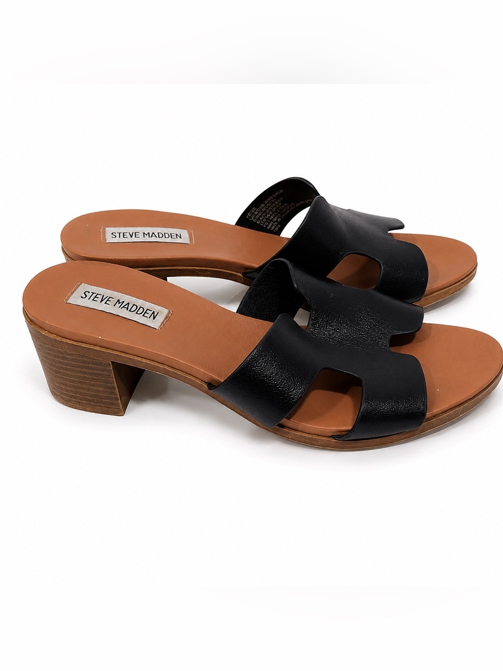 Steve Madden Kelsie Leather H Cutout Slide Sandals Block Heel 8 block heel